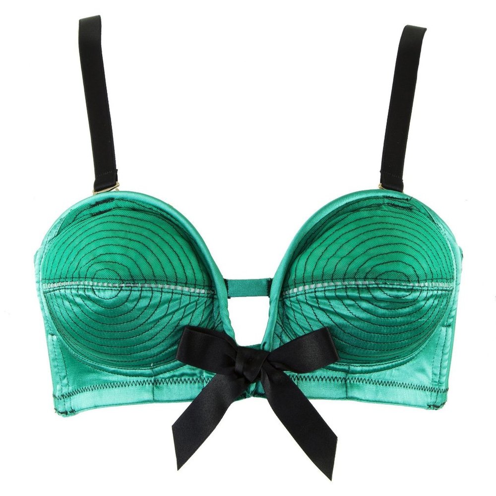 Bettie Page Emerald Green Spiral Overwire Bra, 34F